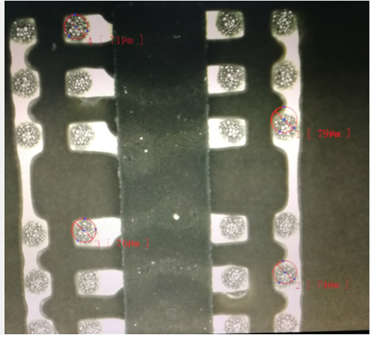 林川精密生產(chǎn)直徑0.08MM納米鋼網(wǎng)印刷效果